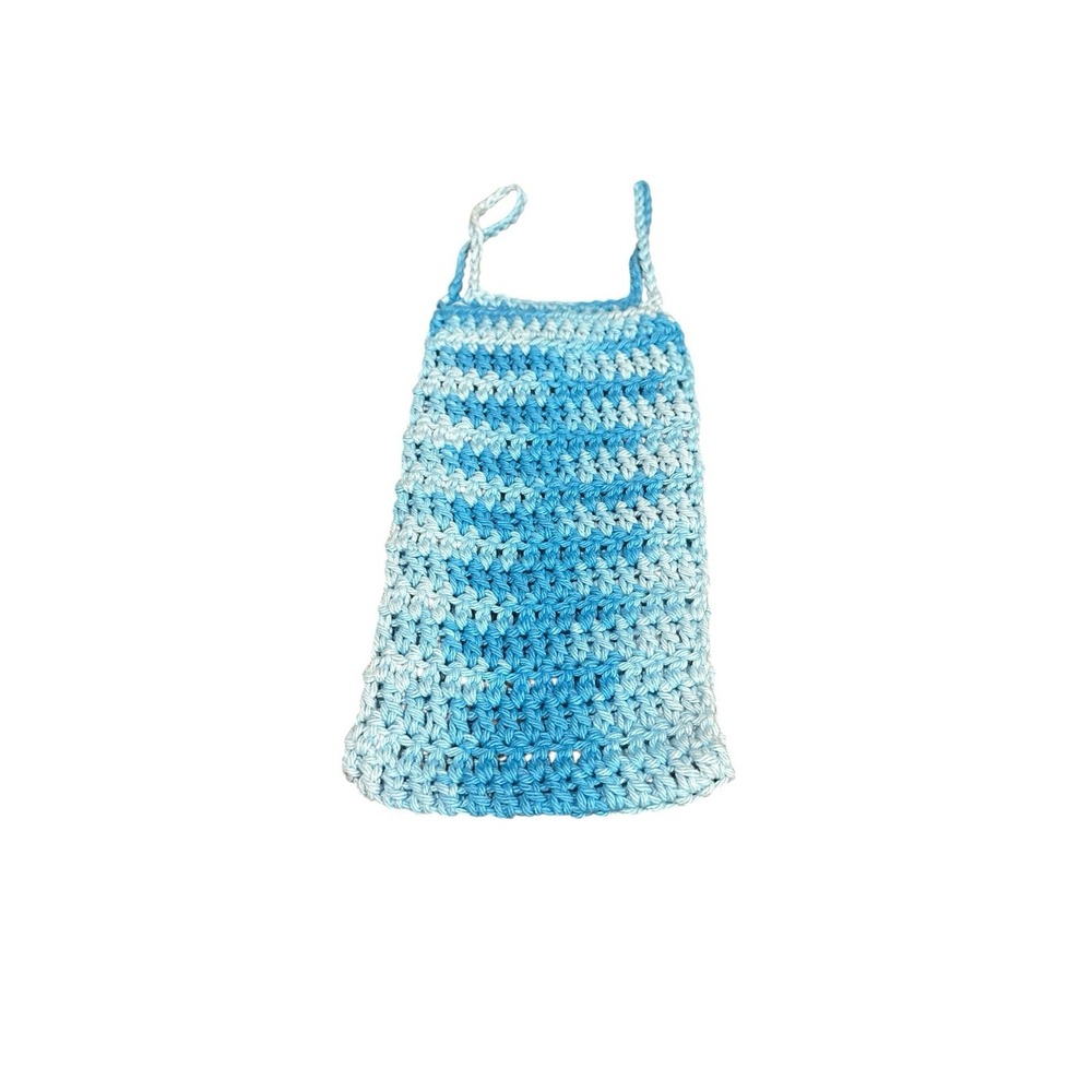 NEW handmade crochet hanging toilet paper roll holder holds 1-2 rolls blue
